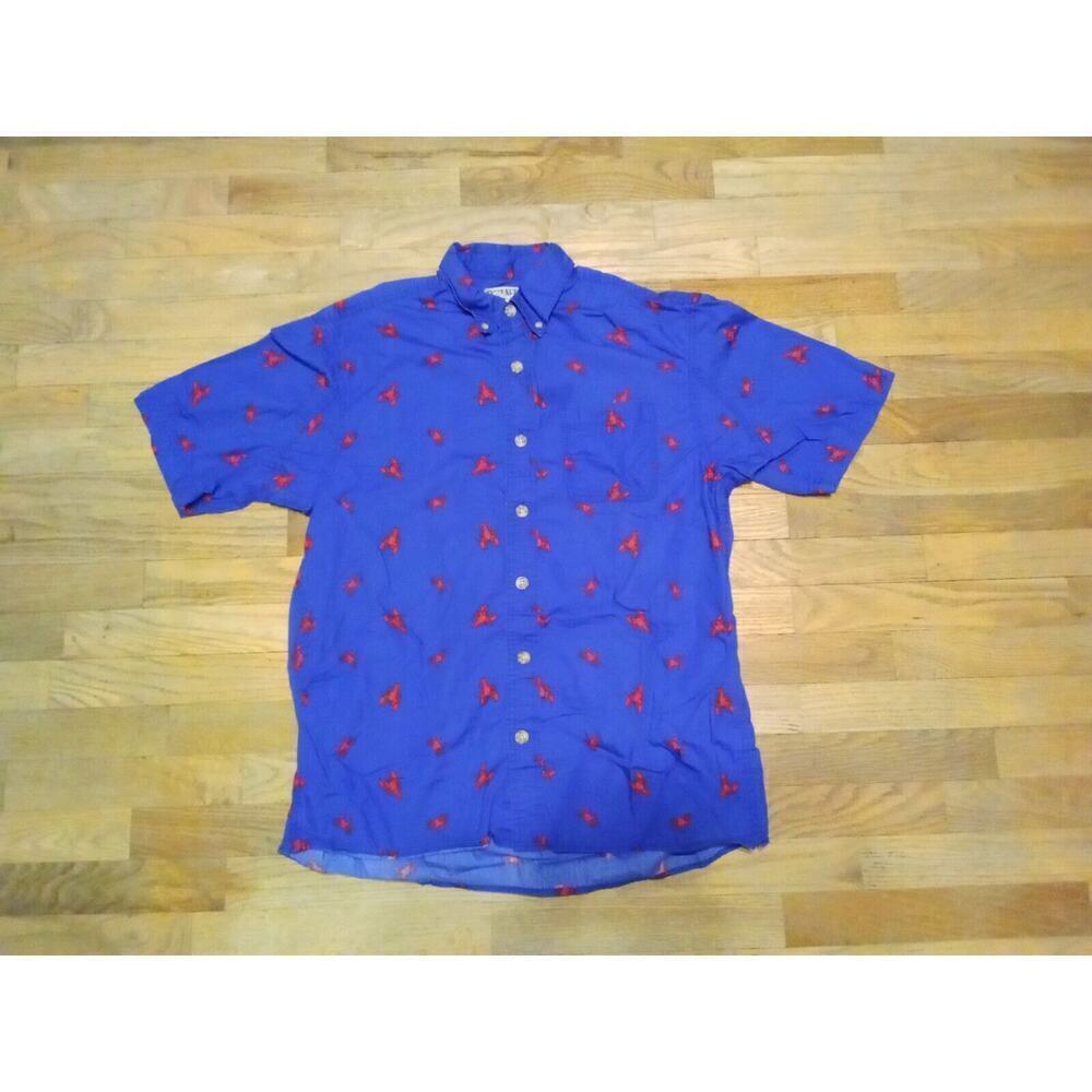 Duluth Trading Lobster Crab Hawaiian Shirt Size Medium Blue Short Sleeve
